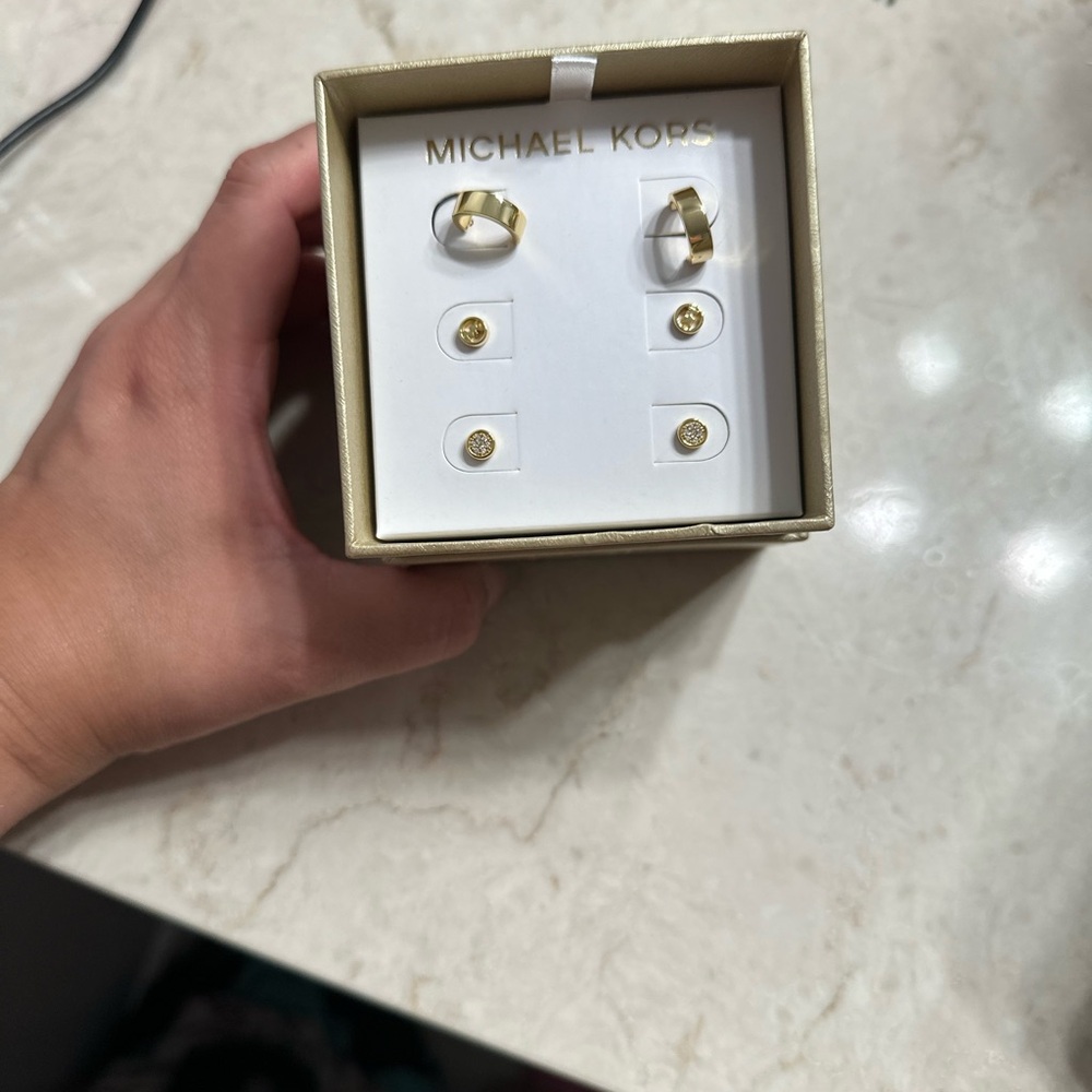 Michael Kors Gold Earring Set with Studs and Hoops